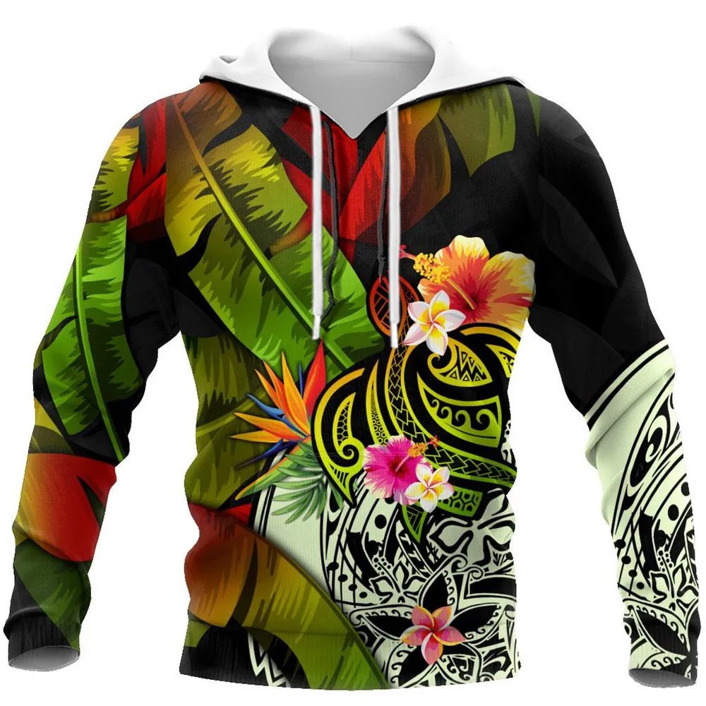 

CLOOCL Polynesian Hoodies 3D Graphic Sweatshirts Amazing Turtle Polynesian Tropical Leaf Frangipani Hoodie Fashion Pullover Tops