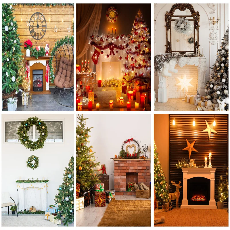 

SHUOZHIKE Christmas Indoor Theme Photography Background Fireplace Children Portrait Backdrops For Photo Studio Props YXSD-13