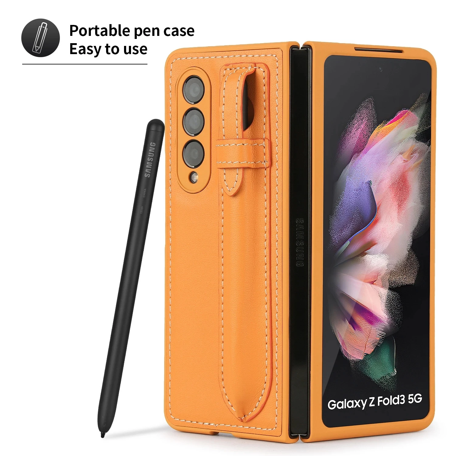 

Luxury Genuine Leather S-Pen Pouch Sleeve Cover For Samsung Galaxy Z Fold 4 3 Fold3 Fold4 5G Armor Case With Pen Slot Holder