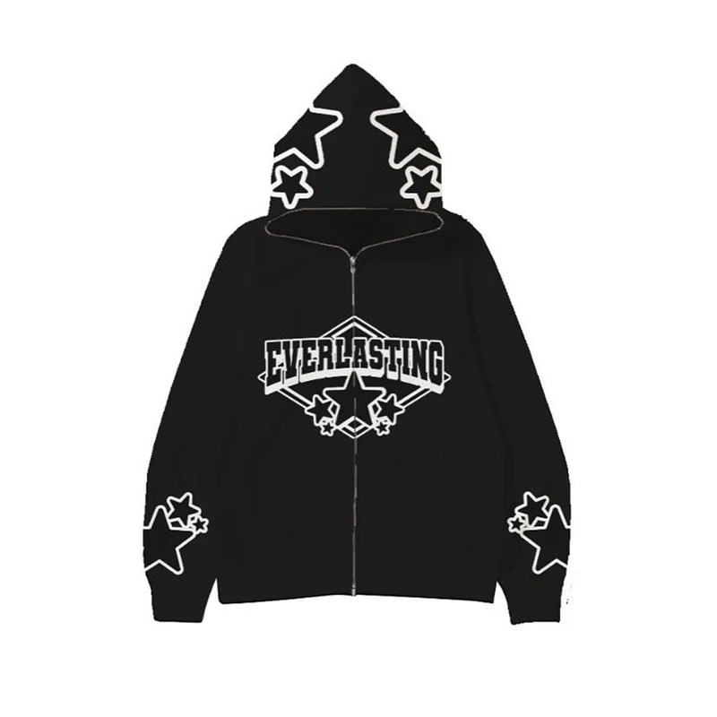 

Fashion Gothic Stars Graphic Harajuku Zip Streetwear Men Couple Harajuku Teens Hip Hop Y2K Clothes long sleeve oversized Coat