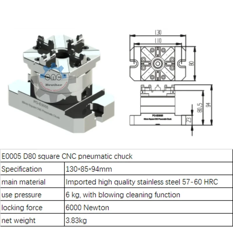 Пневматический ручной патрон с ЧПУ 100 мм для электроэрозионного искрового станка