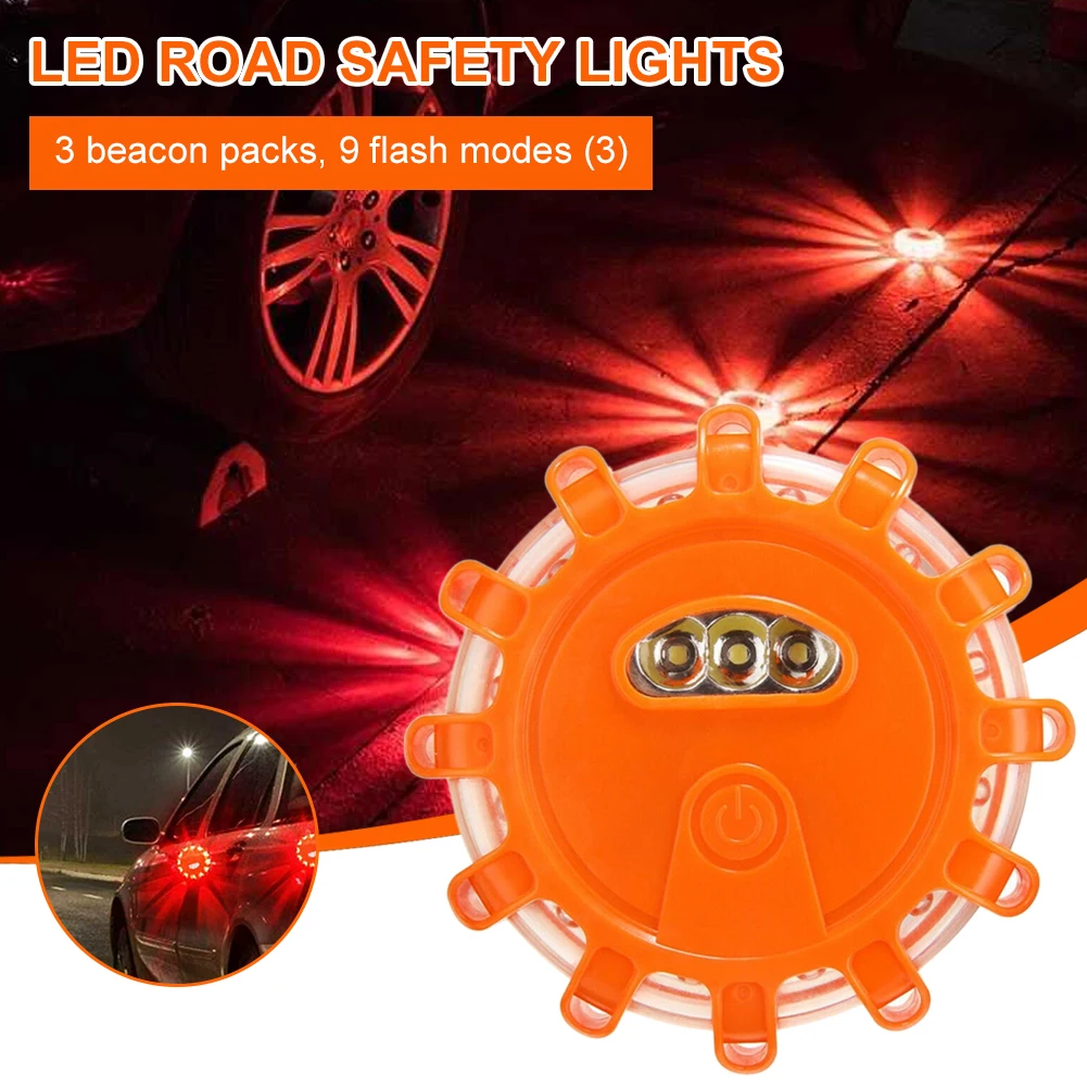 

LED Road Flares Car Emergency Warning Light 9 Modes Battery Operated Safety Flash Disc Beacon Magnetic Base for Car Motorcycle