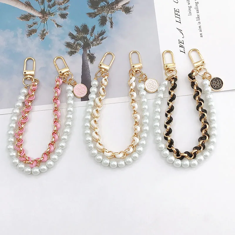 

Short Double Layer Bag Chain Purse Belt New Exquisite DIY Mobile Phone Lanyard Bag Handle Imitation Pearl Chain For Handbag