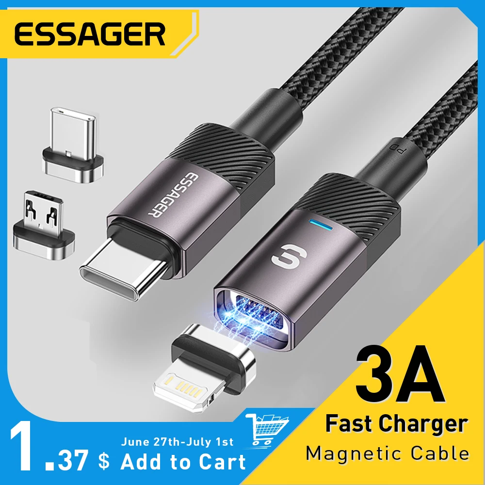 

Кабель Essager USB C, магнитный кабель Micro USB Type-C, кабель C-Lightning для iPhone 12, 11, Xiaomi, магнитный кабель для мобильных телефонов