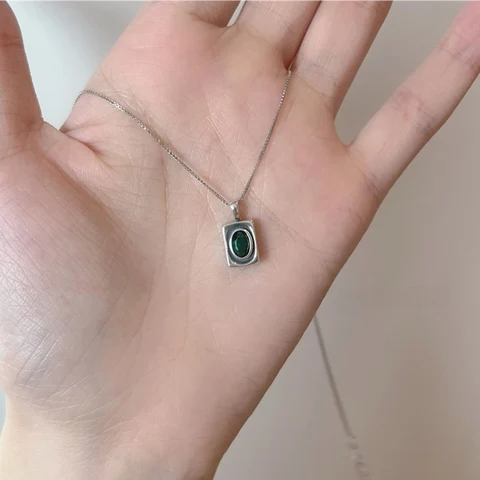 Foxanry зеленый циркон кулон ожерелья для женщин пары корейские модные винтажные элегантные цепочки на ключицы юбилейные ювелирные изделия подарки