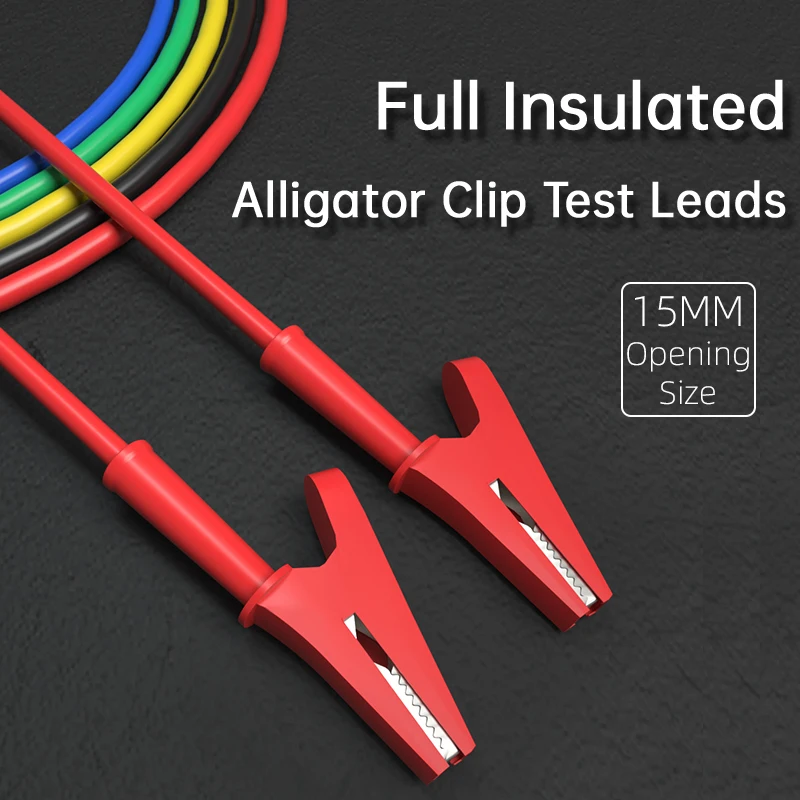 

P1024DCC 5PCS Power Test Leads 20A Dual Alligator Crocodile Clip Multimeter Cable 0.2/0.5/1/1.5M Cord 1.6mm² Copper Core