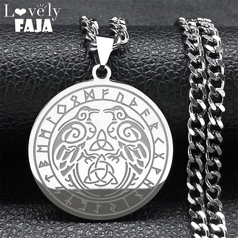 

Viking Crow Raven Bird Pendant Talisman Necklace for Men Women Stainless Steel Witch's Knot Nordic Rune Amulet Necklaces Jewelry