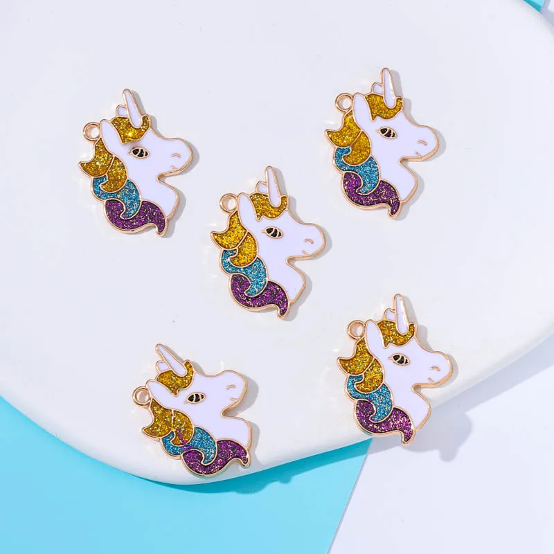 

10Pcs Enamel Rainbow Unicorn Charm Earring Keychain Pendant Bracelet Necklace Making Supplies DIY Girl Jewelry Alloy Accessories