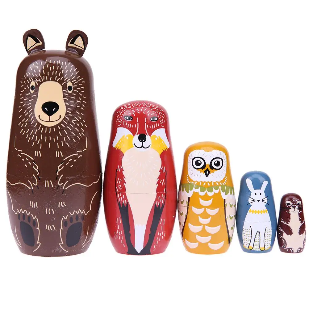 

5pcsBear Ear Nesting DollsWooden Russian Matryoshka Dolls Home Decoration Gifts