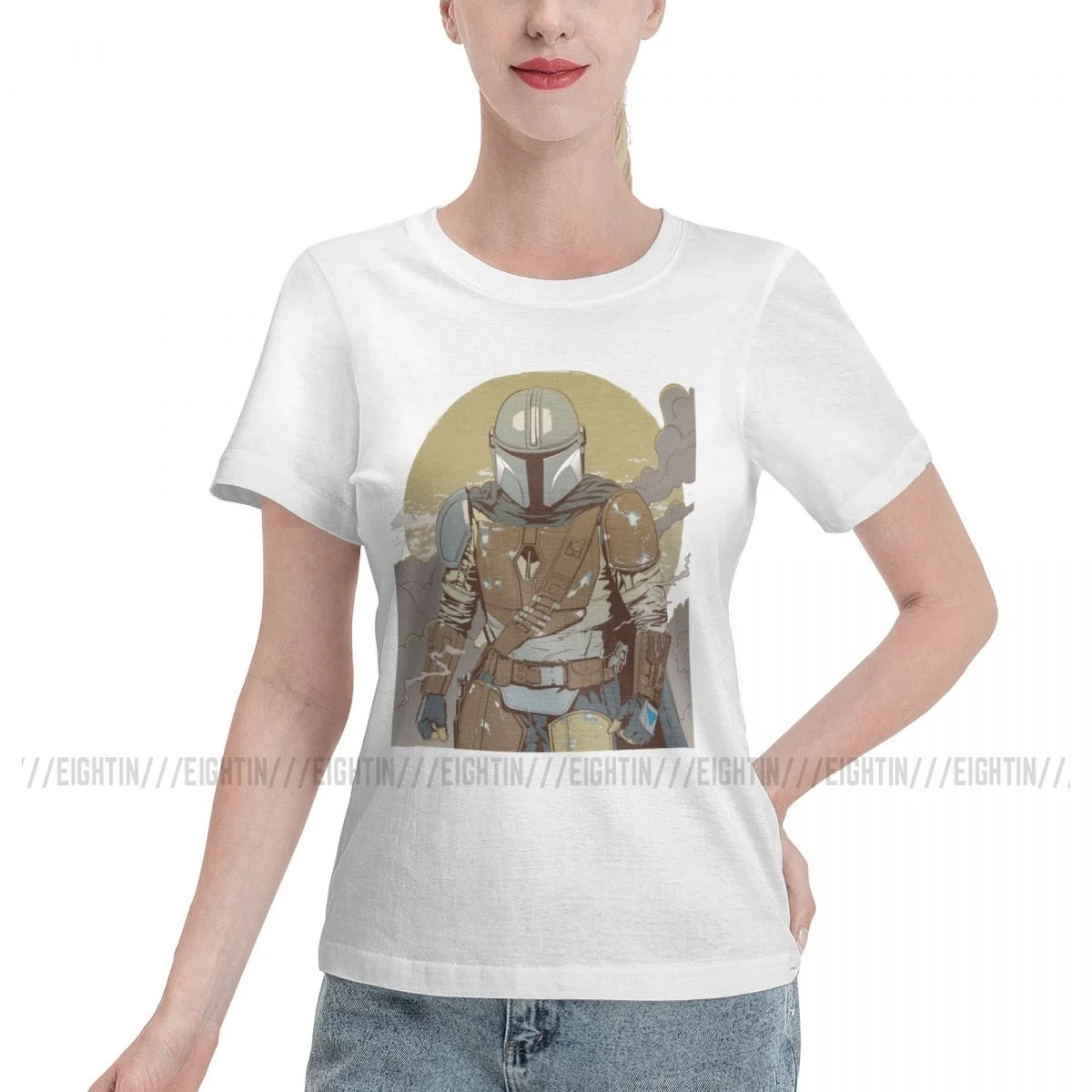 

Women The Mandalorian T-shirts Baby Yoda Star Wars T Shirt Fashion Short Sleeve 100% Cotton Tees Top Crewneck Female Clothes