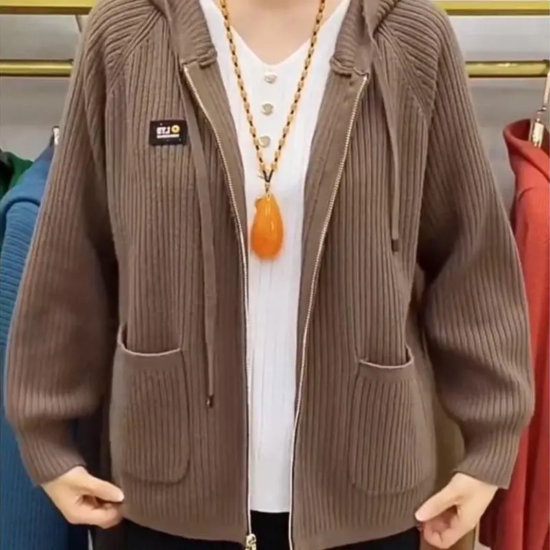 Шерстяной кардиган с капюшоном, свитер, женское длинное Свободное пальто в Корейском стиле с длинными рукавами, дизайнерская Осенняя вязаная куртка с карманами на пуговицах, V147