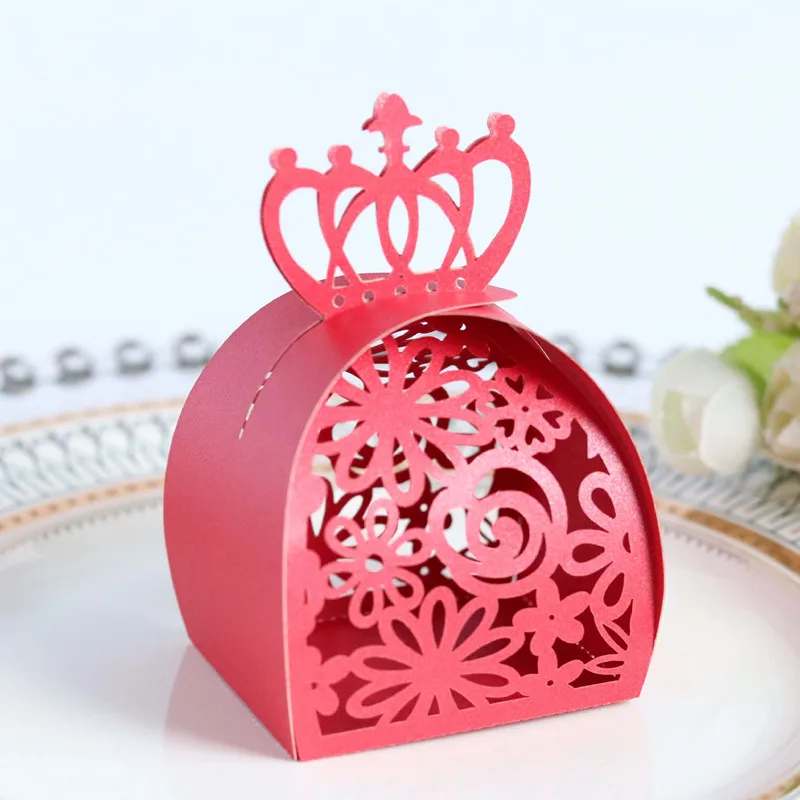 

10pcs Baby Shower Boy Girl Crown Wedding Party Favor Gift Box Rose Laser Cut Hollow Candy Dragee Baptism Chocolate Packaging Box