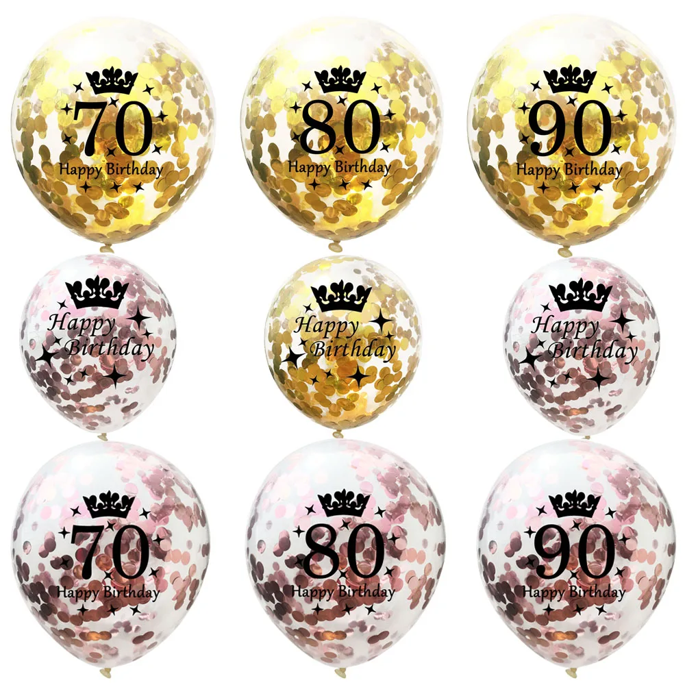 

10pcs 12inch Inflatable Confetti Balloons Latex Happy Birthday Balloons 70s 80s 90s Party Girl Women Men Birthday Balloon Decors
