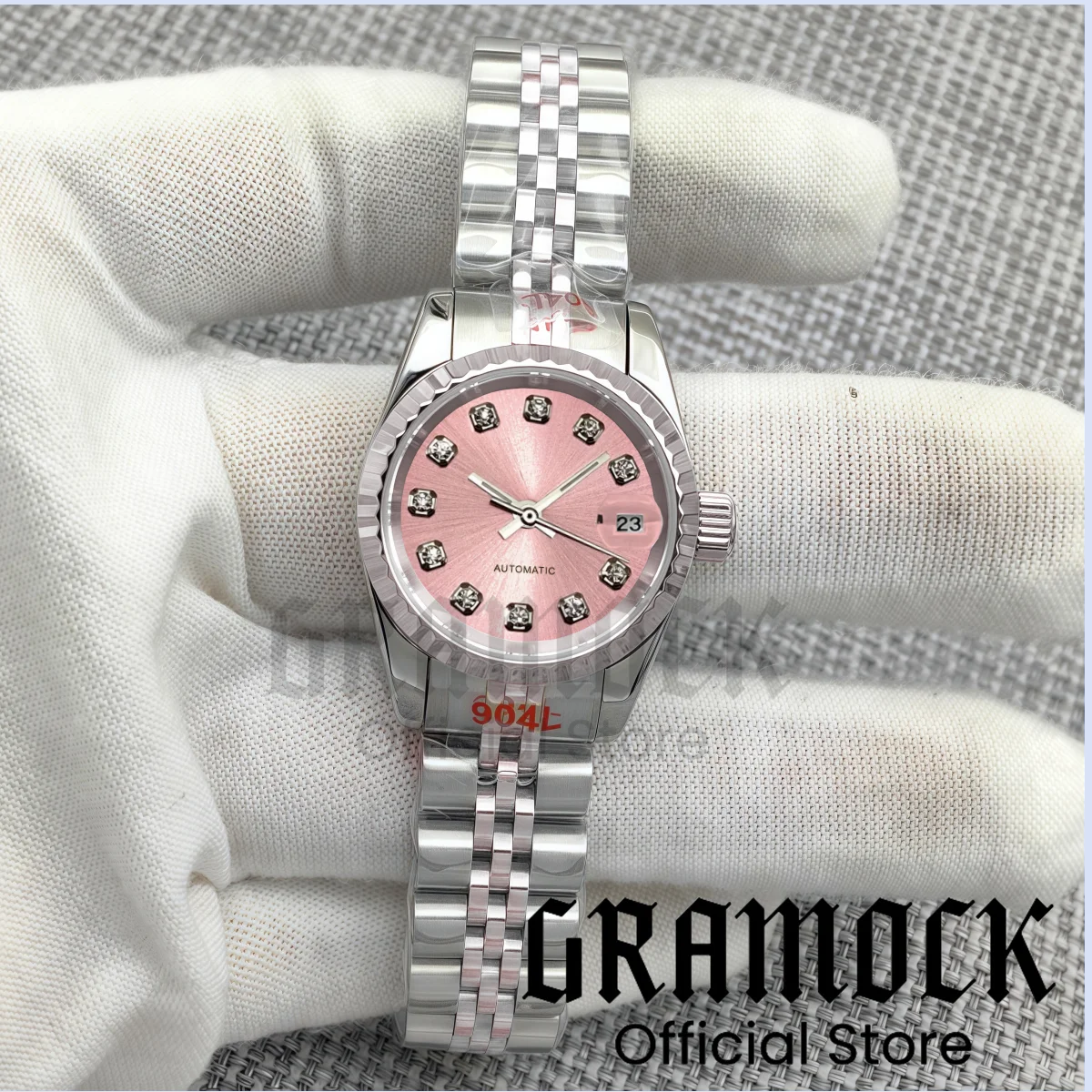 Фото Gramock 26 мм женские роскошные механические наручные часы NH05 с корпусом/солнечником циферблат с бриллиантами, сапфировое стекло, стальные часы для дайвинга для женщин №2