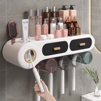 automatic toothpaste squeezer for toothbrush rack punching free wall mounted storage box washing set for bathroom and toilet