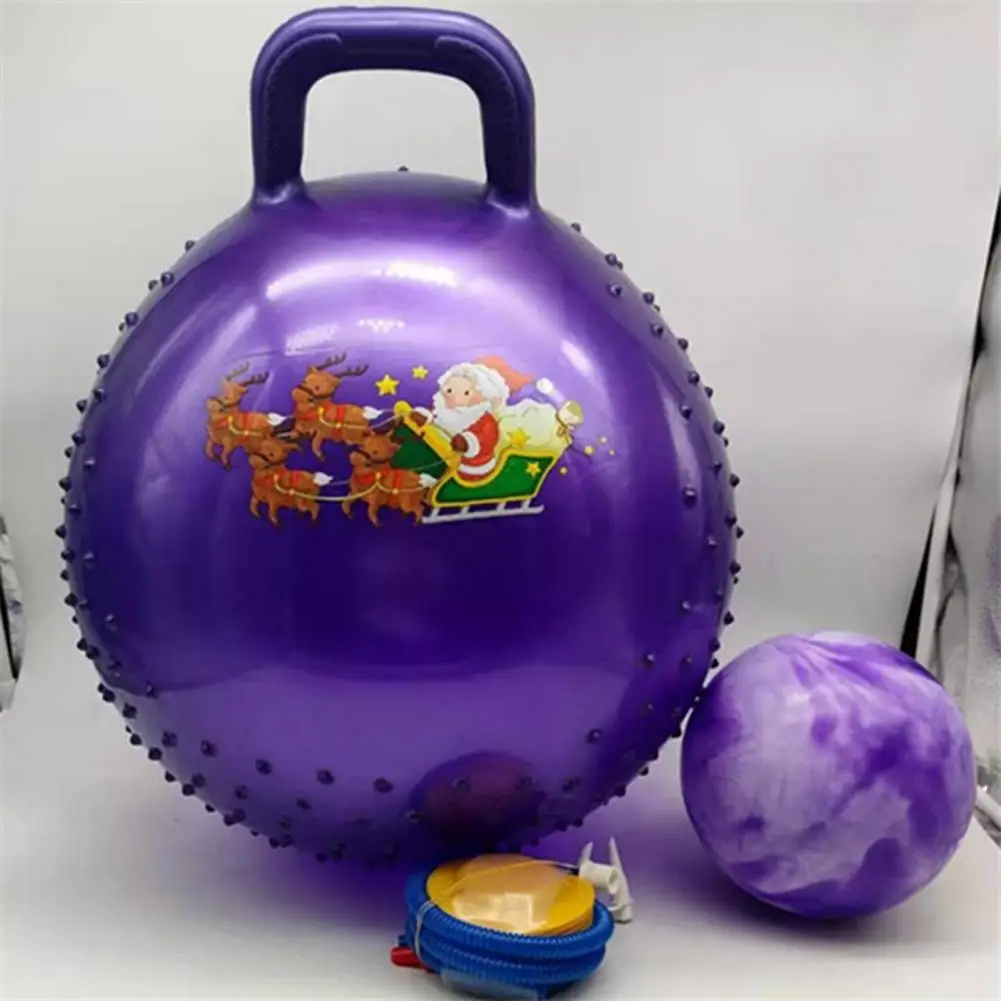 

PVC Yoga Ball Set Anti-burst Hopper Ball Set Inflatable Christmas Theme PVC Handle Bouncy Ball Set for Physical Fitness