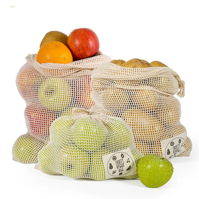 

1PC Cotton Mesh Vegetable Bags Produce Bag Reusable Cotton Mesh Vegetable Storage Bag Kitchen Fruit Vegetable with Drawstring