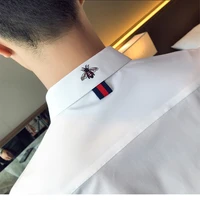 high quality mens long sleeved shirt fashion korean style slim white shirt embroidered color stripe light luxury business shirt