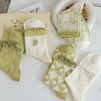 summer fashion middle tube harajuku short breathable green cotton korean style socks women socks