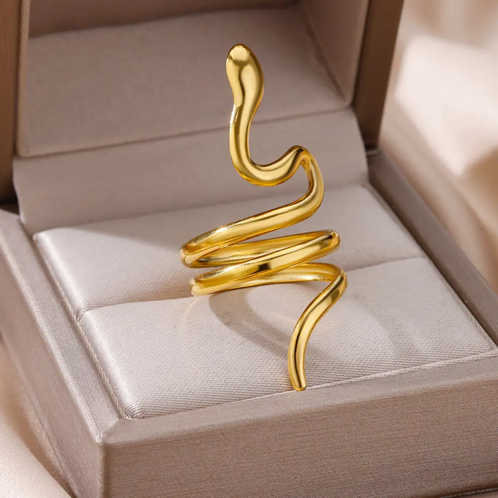 

Gold Color Snake Rings for Women Men Vintage Stainless Steel Ring Female Gothic Jewelry Accesorios free shipping anillos mujer