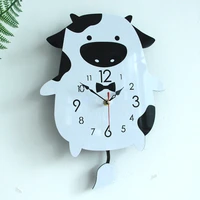 12 inch cartoon large wall clock teen cute simple modren silent cow clocks with pendulum creative children room decoration saat