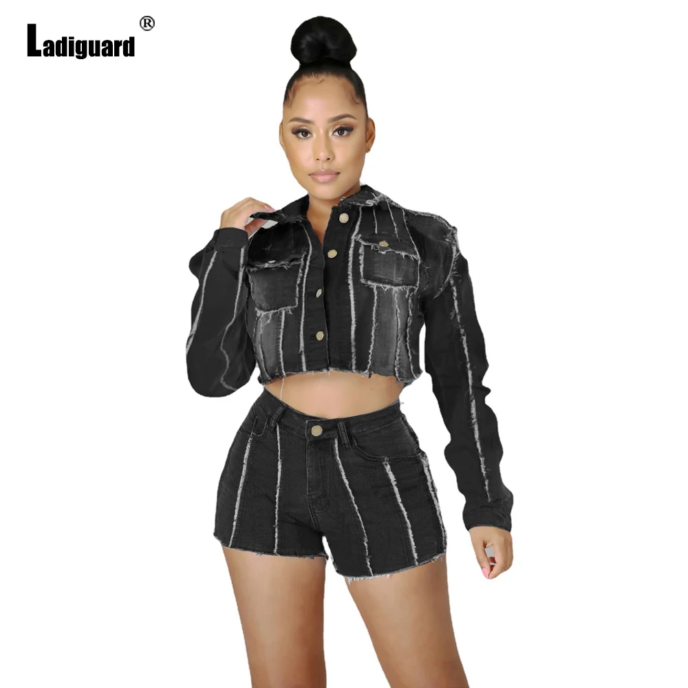 

2022 Single Breasted Tops Long Sleeve Crop Demin Jackets Women Casual Street Ripped Jean Coats Sexy Fashion Stripes Demin Jacket