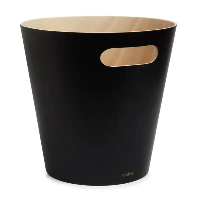 

gal Woodrow Wood Open Top Bathroom, Bedroom, Office Trash Can, Black