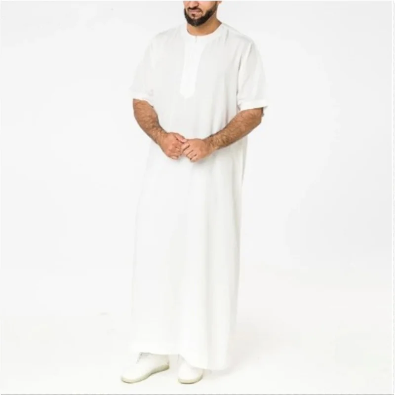 New Muslim Robes Middle East Arab Dubai Malaysia Men's Shirt Zipper Muslim Robes Spring and Summer Jubba Thobe Abaya Man