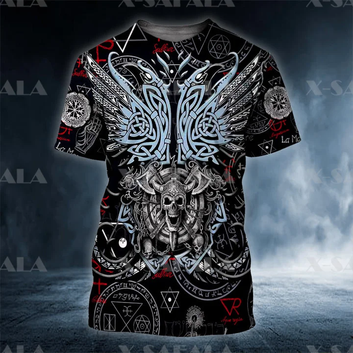 

Black Dragons Odin Tattoo Symbol Viking Armor 3D Printed Milk Fiber T-shirt Summer Round Neck Men Female Casual Top-4