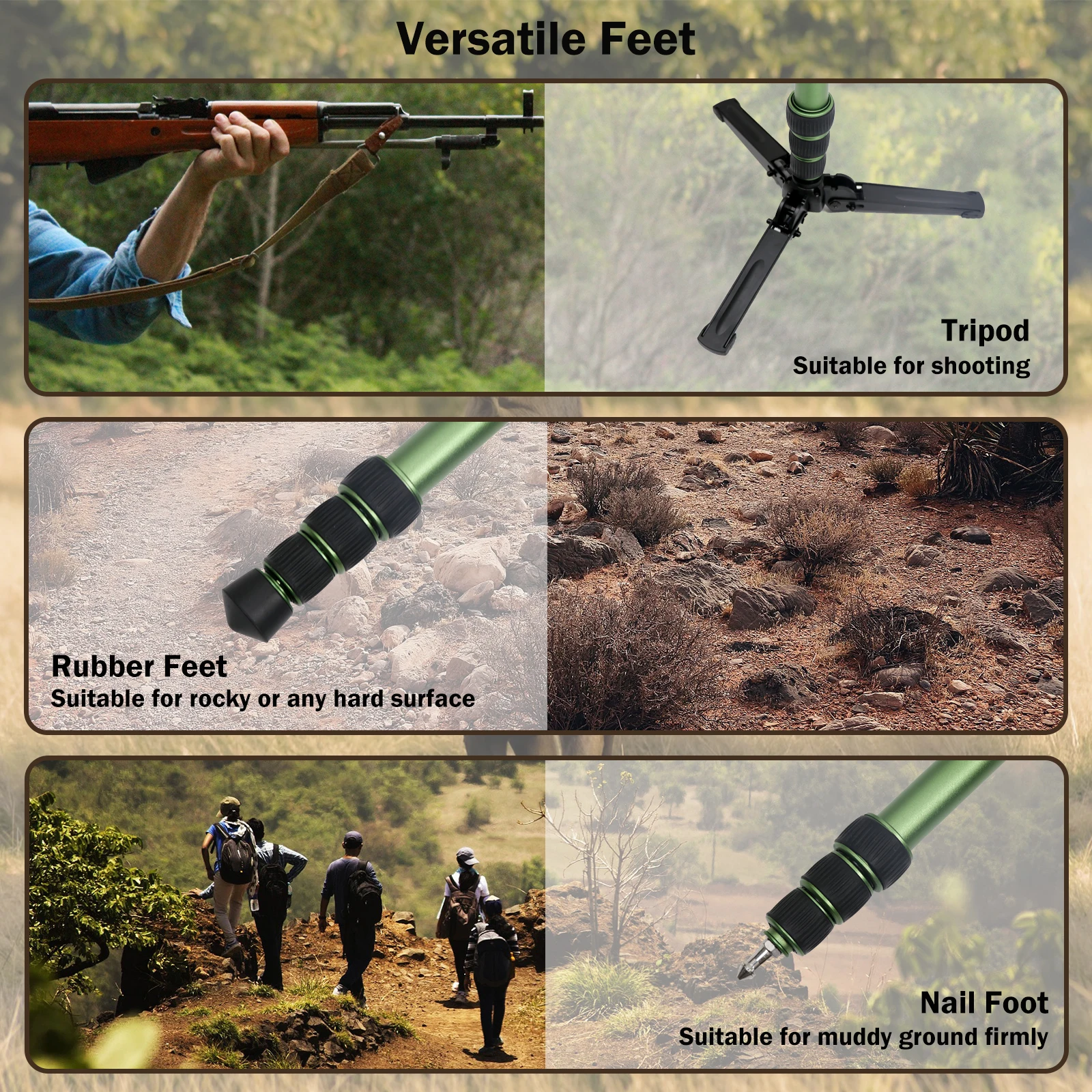 Алюминиевый охотничий монопод Регулируемая зеленая палочка для стрельбы