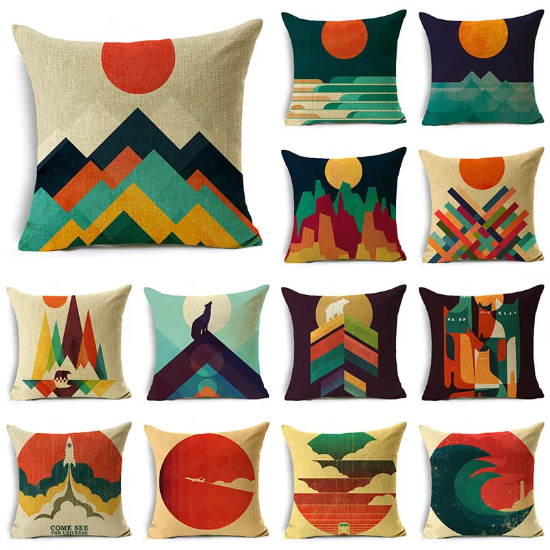 

WZH Creative Sunrise Sunset Colorful Geometric Shape Print Pillowcase Couch Bedroom Home Decor Cushion Cover 40cm/45cm and 50cm