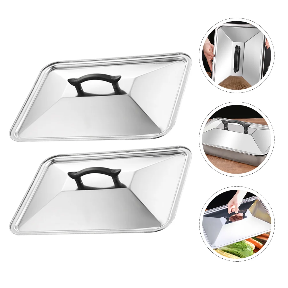 

2 Pcs Stainless Steel Tray Cover Protective Food Lids Fondue Cheese Grilled Fish Dish Plate Rectangle Portable Bbq