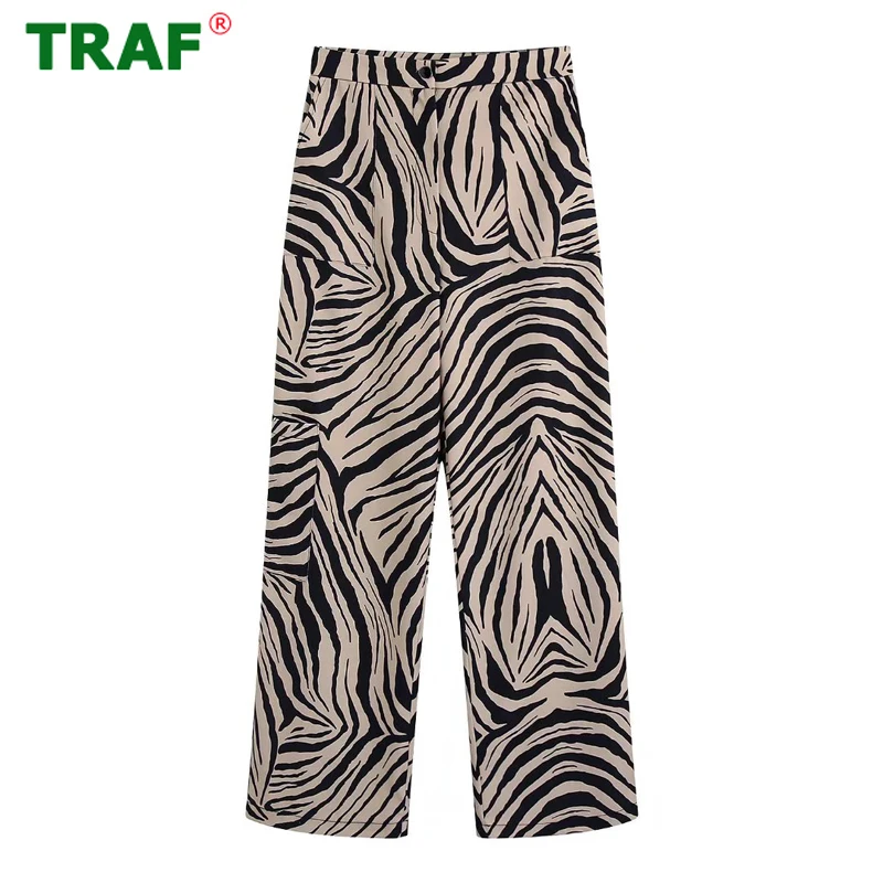

TRAF Zar Cargo Pants Women Animal Print High Waisted Trousers Women Wide Leg Pants Woman Fashion Streetwear Y2K Baggy Pants