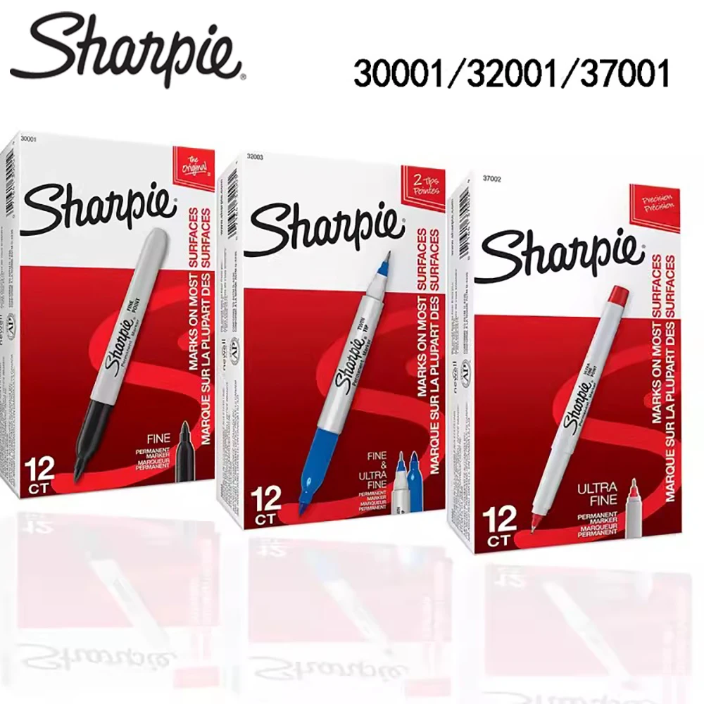 12pcs/box Sharpie Permanent Marker Waterproof Industrial Thick Thin Double Ended Marker Drawing Hand Drawn Graffiti Art Supplies