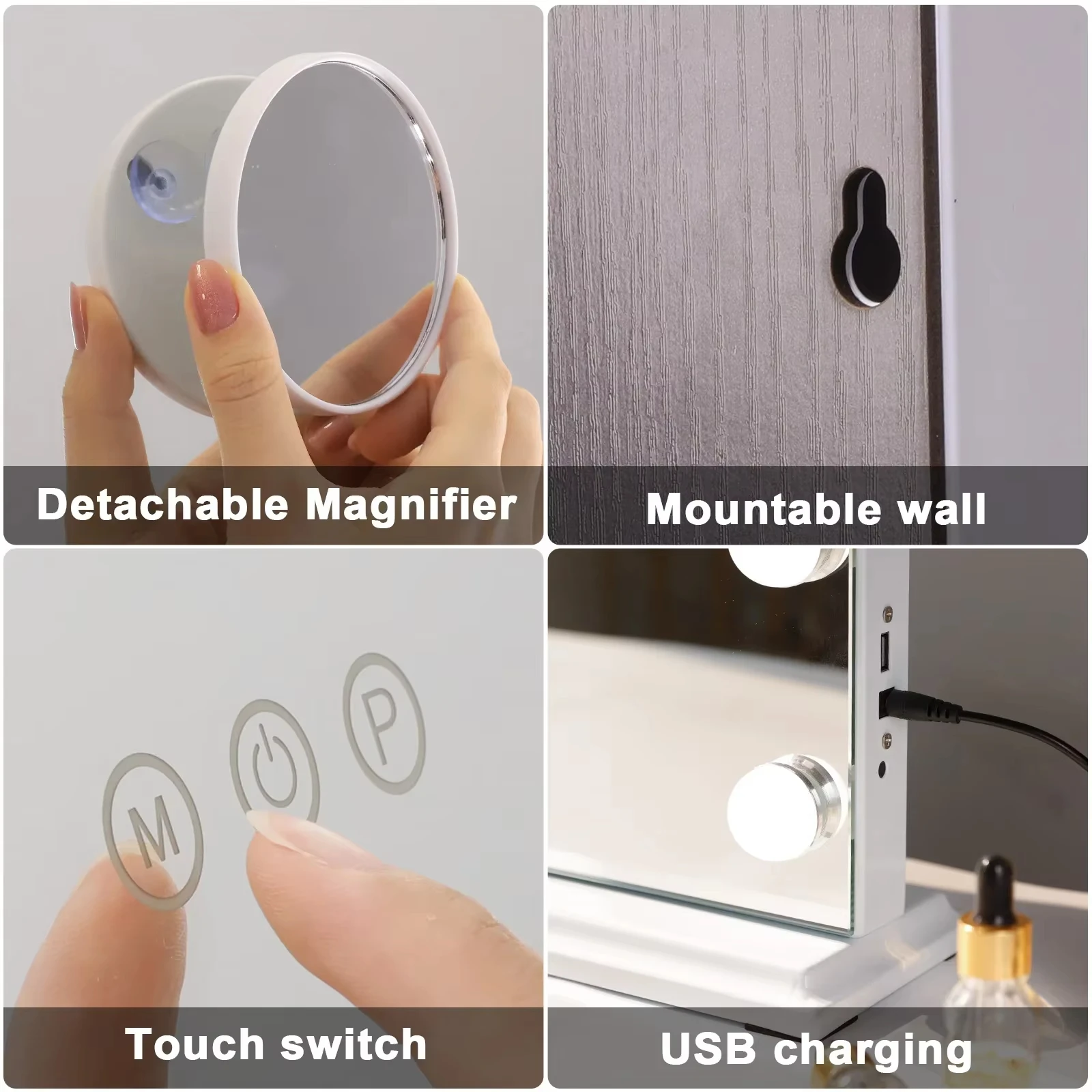 Косметическое зеркало FENCHILIN с подсветкой для макияжа голливудской и 15