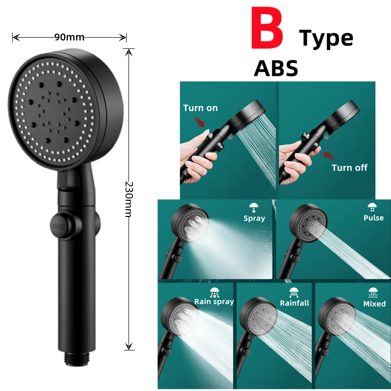 Ручная насадка для душа водосберегающая черная Дождевого ванной комнаты аэратор