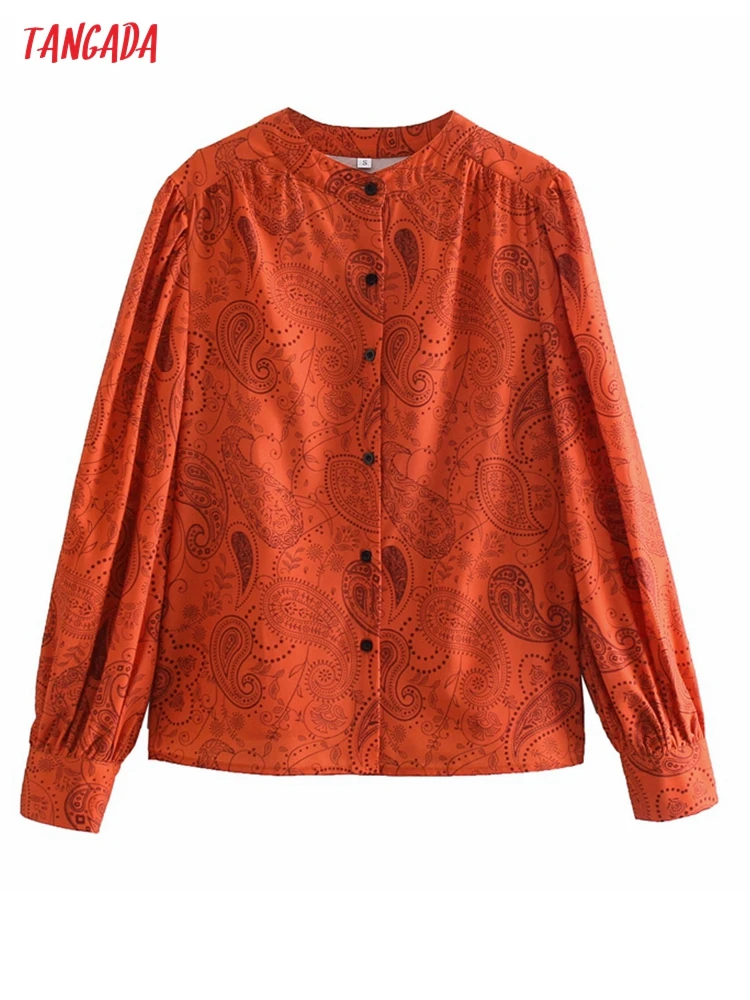 

Tangada Women Retro Flowers Paisley Print Shirt Blouse Long Sleeve Chic Female Tops 1F465