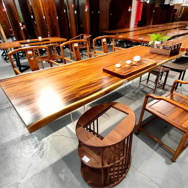 

Walnut solid wood large slab tea table, log table, tea table, bahua Chinese boss desk, whole piece of okan table