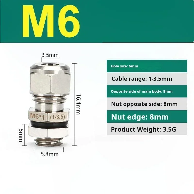 

10 шт. кабельный ввод из нержавеющей стали M10 IP68 PG7 PG9 PG11 M6 M8 M10 M12 1 мм-14 мм, металлический водонепроницаемый кабельный ввод, разъем