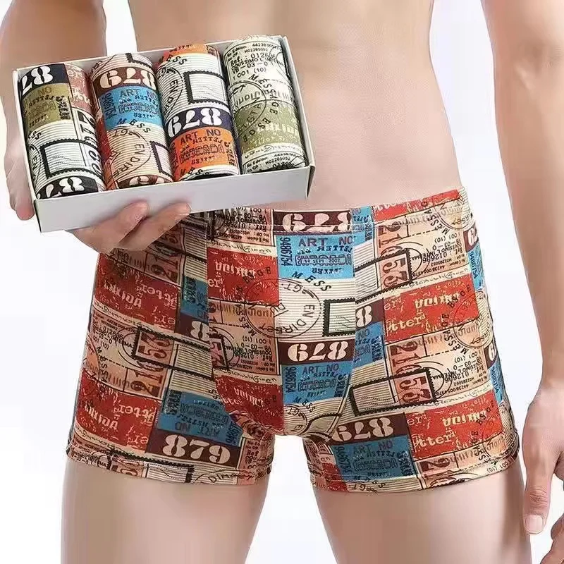 New Men's Underpants Summer Man Thin Breathable Underpants Male Fashion Print Boxer Shorts Plus Size L-4XL