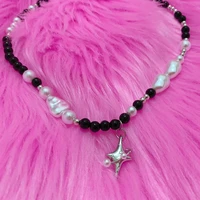 y2k accessories black pearl cross pendant necklace korean aesthetic fashion punk necklace for women egirl jewelry goth choker