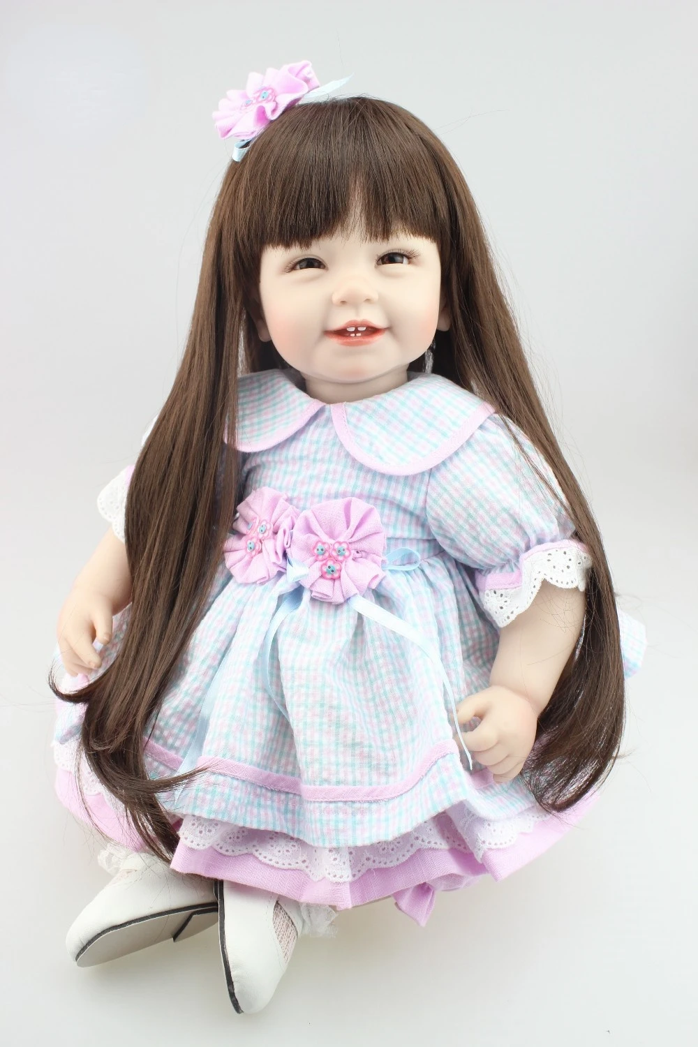 

NPK Reborn Baby Doll with long hair Realistic Soft silicone Reborn Babies Girl 22Inch Adorable Bebe Kids Brinquedos boneca Toy