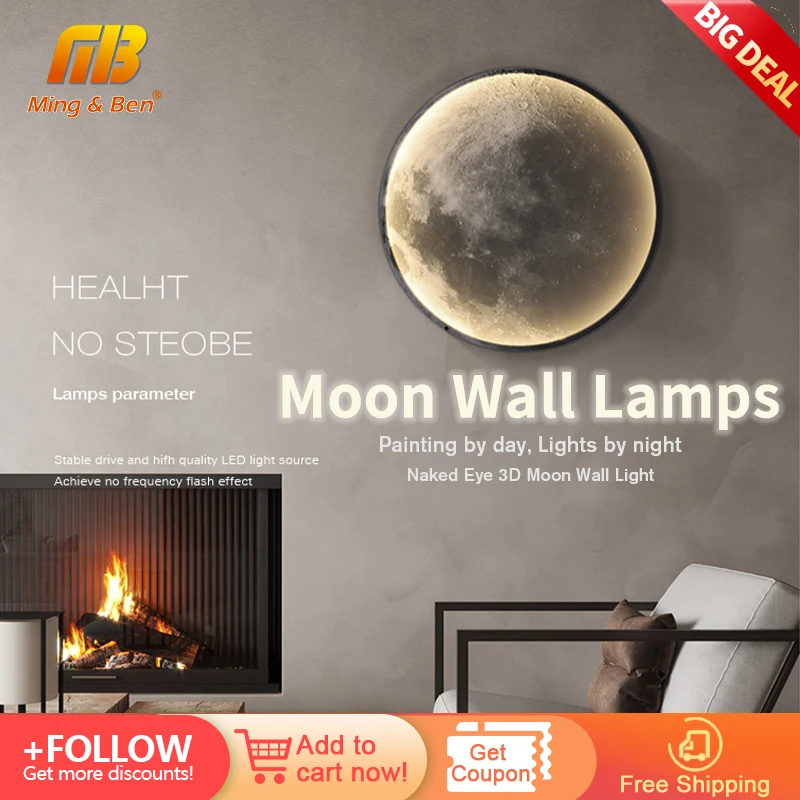 80cm Large Led Moon Wall Lamps Nordic Sconce Interior Wall Lights 220V Remote Control Stair Lighting for Living Room Home Decor