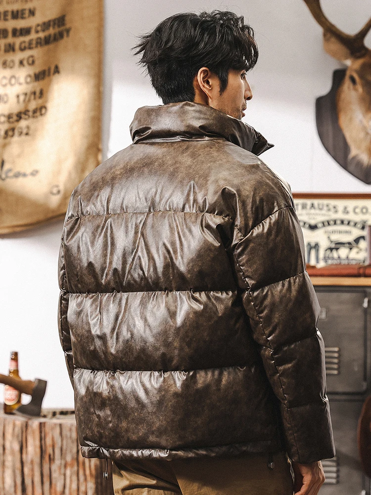 Новый национальный стандарт 90 белый утиный пух пуховик из искусственной кожи