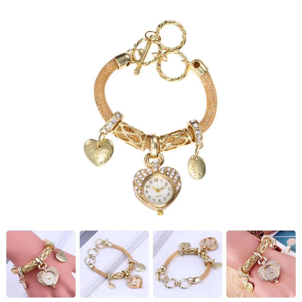 

Heart Decor Bracelet Watch Rinestone Studded Charm All-match Wrist Jewelry Alloy Festival Gift Decoration Women's