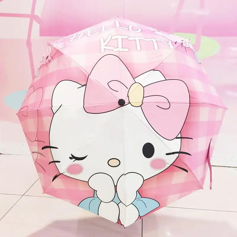 

Kawaii Anime Hello Kitty Automatic Sunny Umbrella New Kawaii Kuromi Cartoon Merlot Anti Uv Folding Female Sweet Manual Umbrella