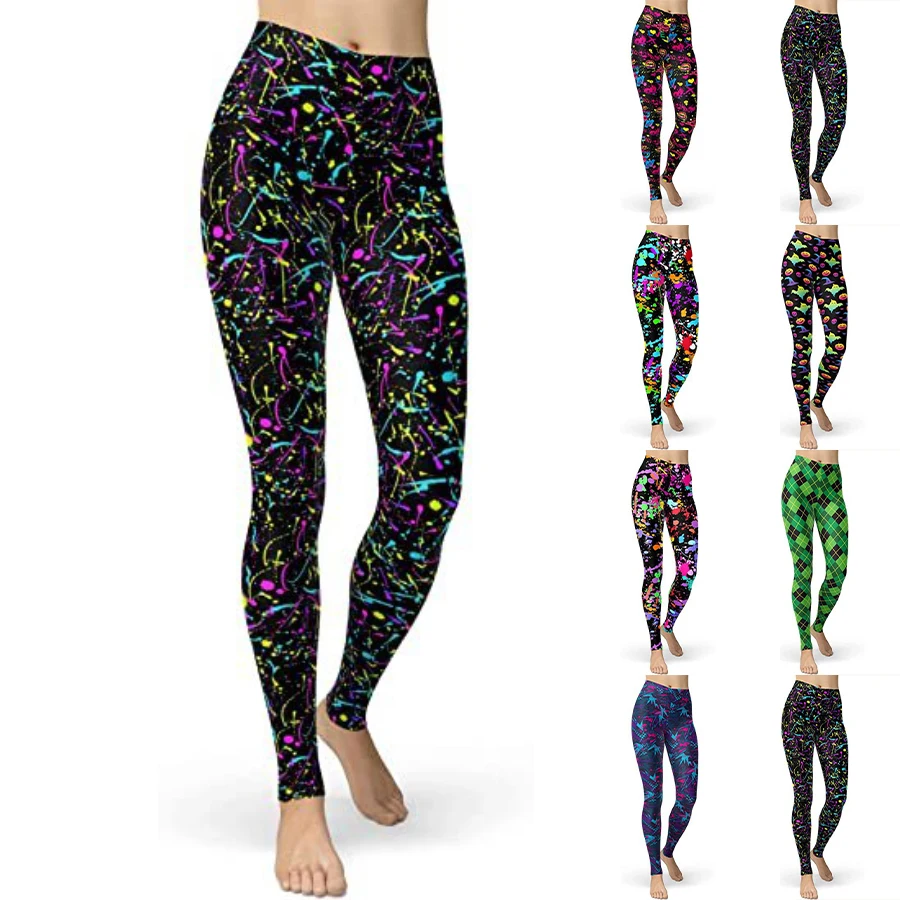 

Women's Basic Dense Pattern Printed Yoga Pants Elastic Yoga Leggings Gym Jogging Fitness Clothes Quick Dry Slim Pants XS-8XL