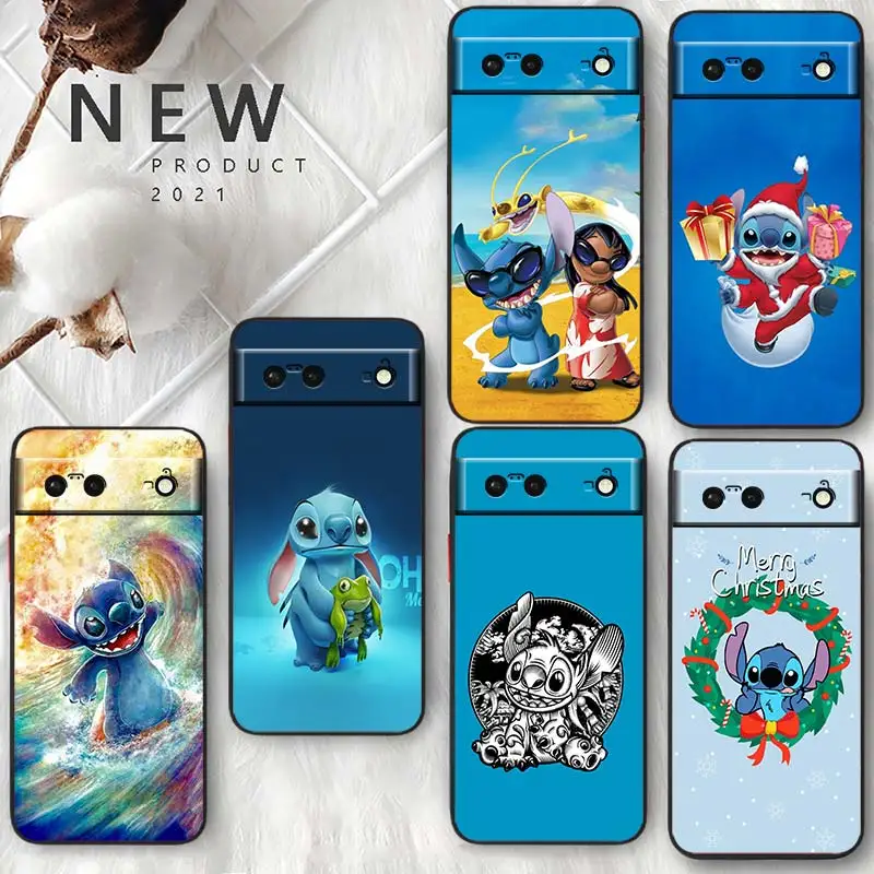 

Disney Cute Lilo & Stitch Phone Case For Google Pixel 7 6 Pro 6A 5A 5 4 4A XL 5G Black Shell Soft Silicone Fundas Coque Capa