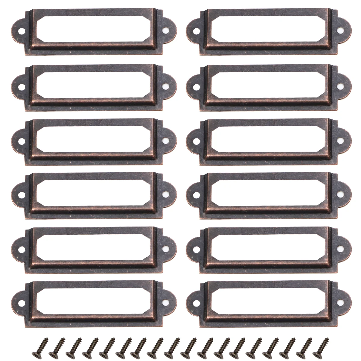 

25 Pcs Retro Metal File Drawer Tag Labels Pull Labels Holder Tag Holder Drawer Accessories with 50pcs Screws for Cabinet Drawer