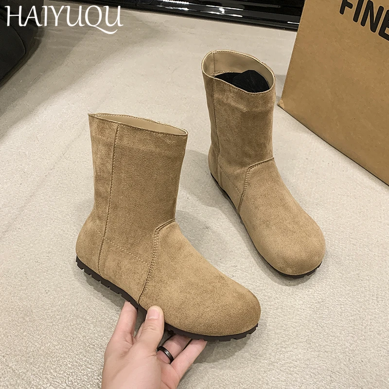 Женские замшевые ботильоны на плоской подошве зимние дизайнерские ботинки